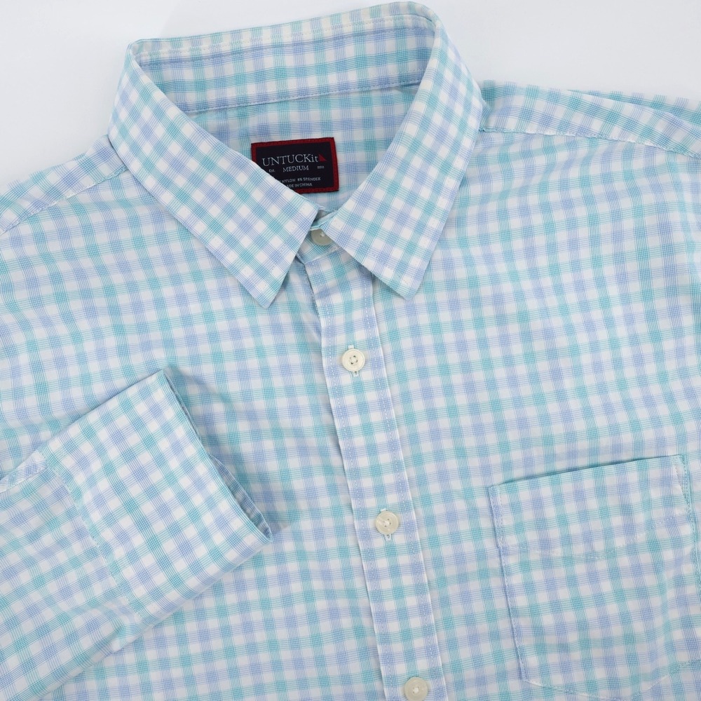 UNTUCKit Montiglet Gingham Performance Button Down Blue Long Sleeve Mens Medium